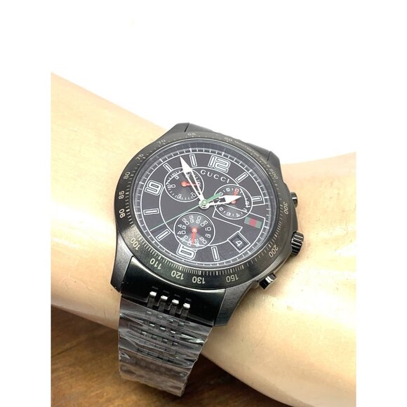 Gucci Men's Watch YA126217 G-Timeless Swiss Quartz Chronograph Black Steel 46mm - Picture 6 of 13